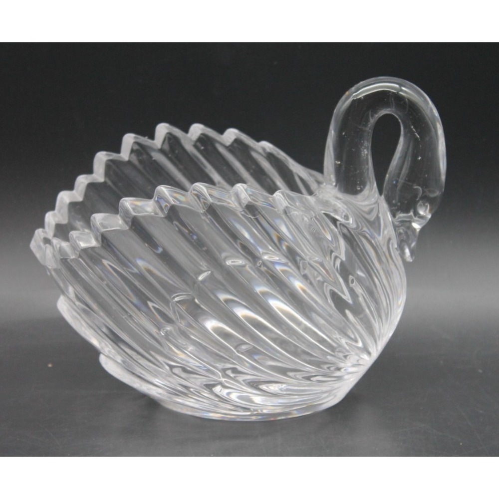 Vintage Gloria Vanderbilt Crystal Swan Candy Dish Trinket Bowl Clear 6"